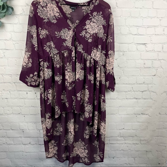 TORRID Purple Floral Chiffon Hi Lo Tunic Top size 00 - Picture 2 of 9